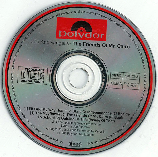 Jon And Vangelis* : The Friends Of Mr. Cairo (CD, Album, RE, RP)