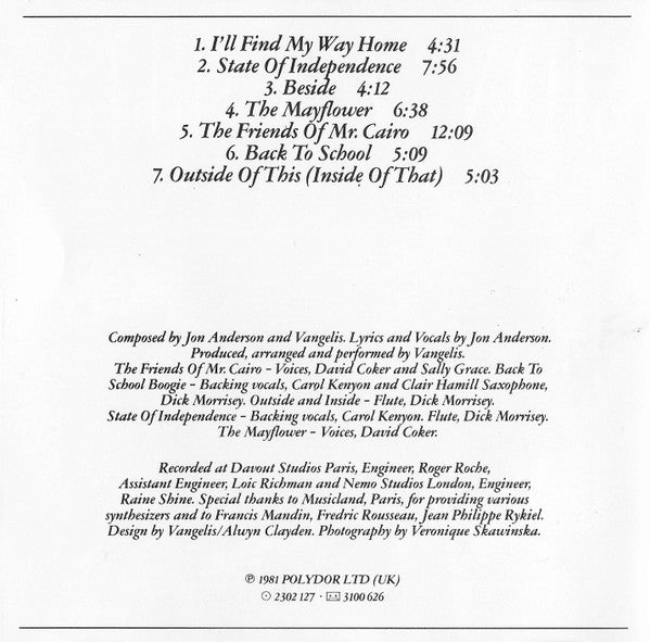 Jon And Vangelis* : The Friends Of Mr. Cairo (CD, Album, RE, RP)