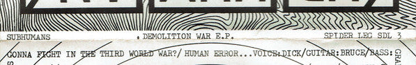 Subhumans : Demolition War E.P. (7", EP, RP, Gat)