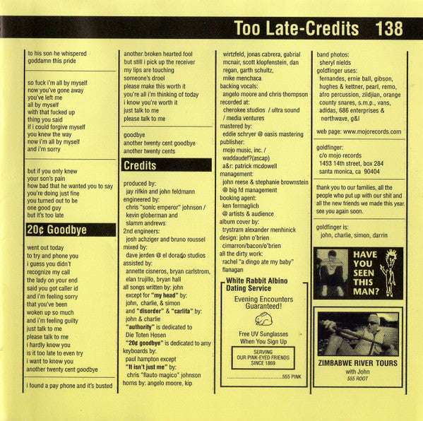 Goldfinger (7) : Hang-Ups (CD, Album)