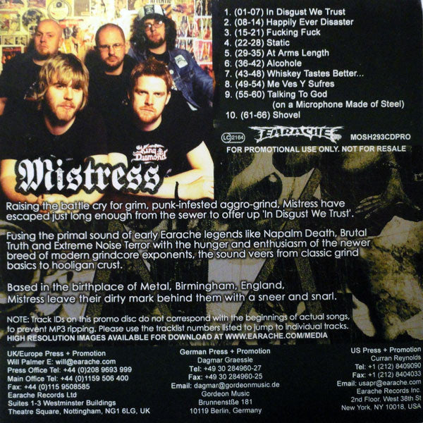 Mistress (2) : In Disgust We Trust (CD, Album, Promo)