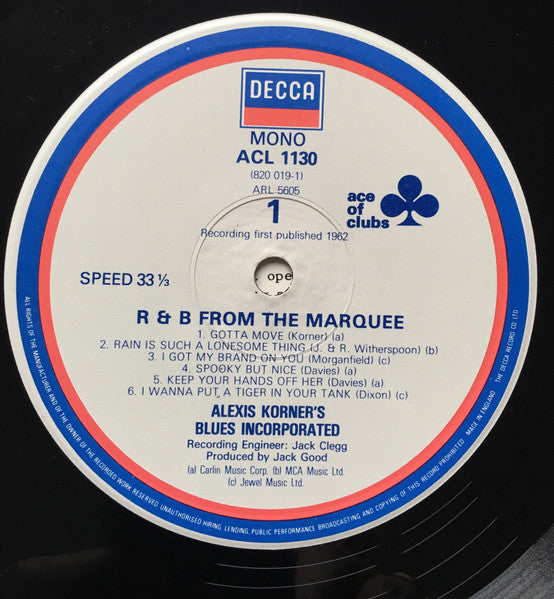Alexis Korner’s Blues Incorporated* : R & B From The Marquee (LP, Album, Mono, RE)