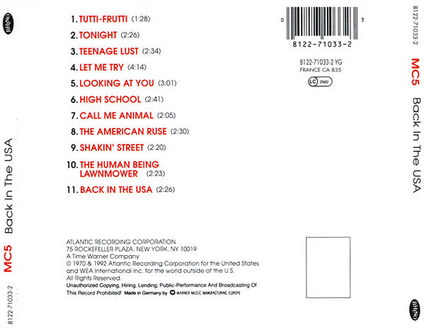 MC5 : Back In The USA (CD, Album, RE, RM)