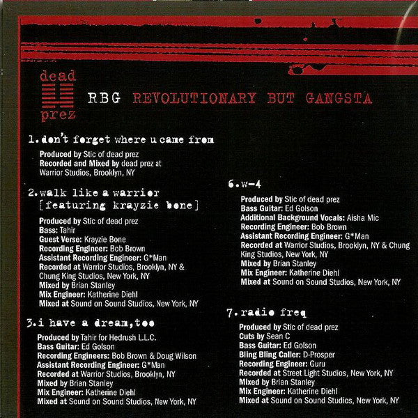 dead prez : RBG (Revolutionary But Gangsta) (CD, Album)