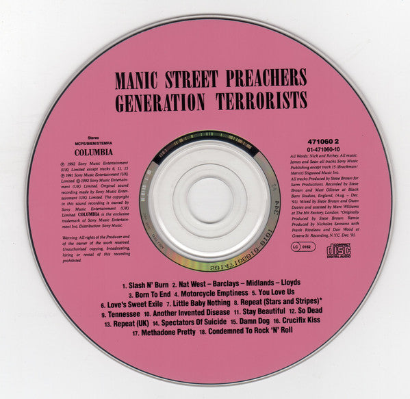 Manic Street Preachers : Generation Terrorists (CD, Album, RE)