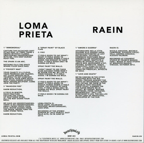 Loma Prieta / Raein : Split (7", Ltd, Bla)