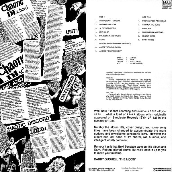 Chaotic Dischord : You've Got To Be Obscene To Be Heard (LP, Album, RE)