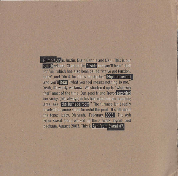 Humble Ary : Do It For Fun / What You Feel Means Nothing To Me (6", Num, Whi)