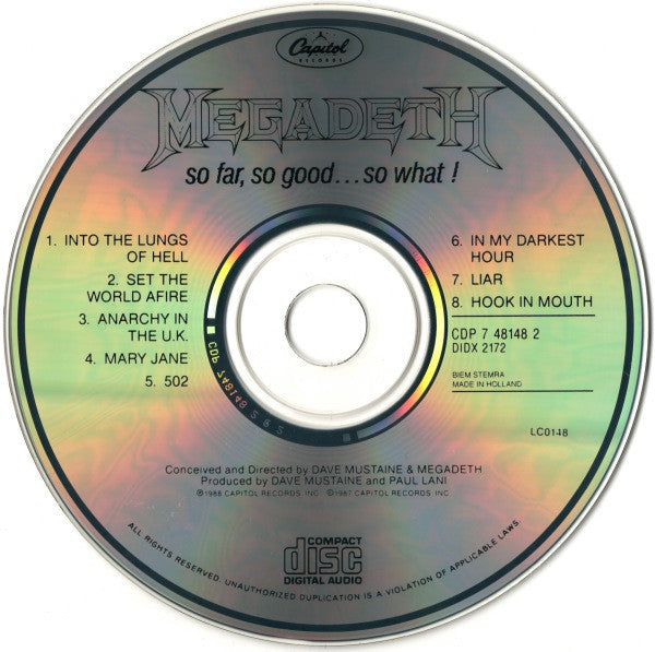 Megadeth : So Far, So Good...So What ! (CD, Album, RE)