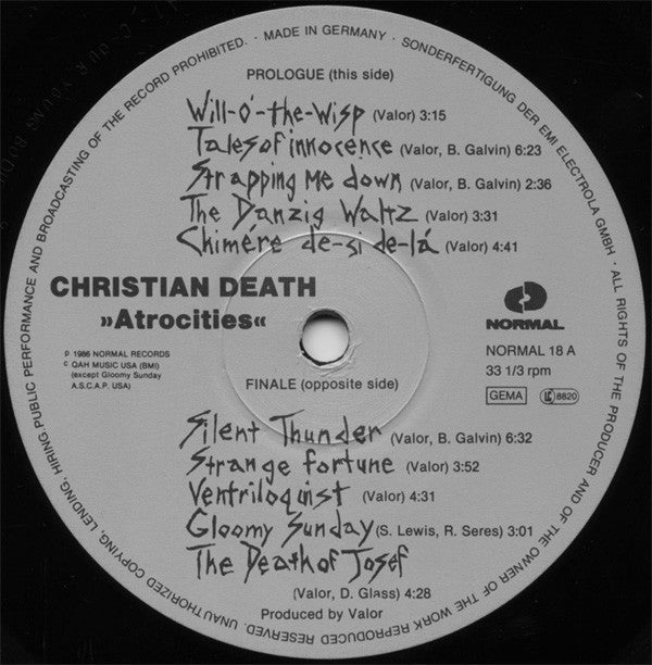 Christian Death : Atrocities (LP, Album, Emb)