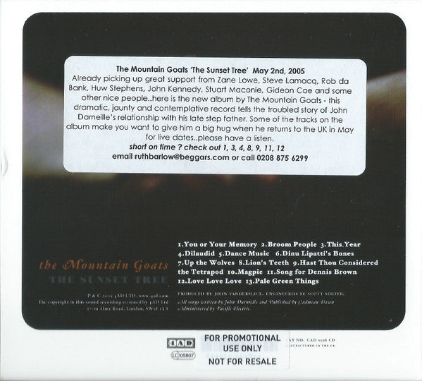 The Mountain Goats : The Sunset Tree (CD, Album, Dig)