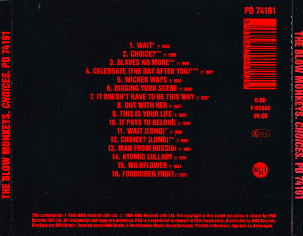 The Blow Monkeys : Choices - The Singles Collection (CD, Comp)