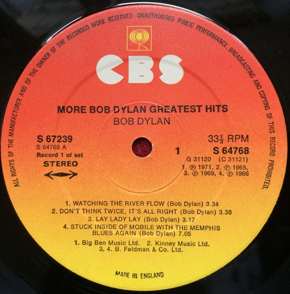 Bob Dylan : More Bob Dylan Greatest Hits (2xLP, Comp, RE)