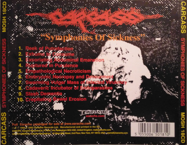 Carcass : Symphonies Of Sickness (CD, Album, RE)