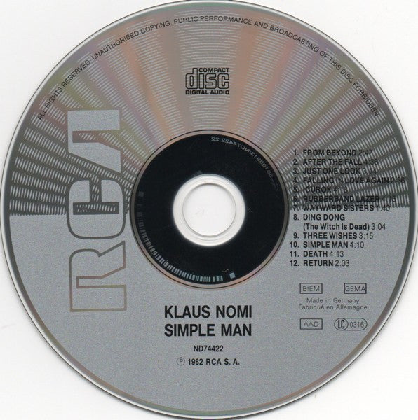 Klaus Nomi : Simple Man (CD, Album, RE)