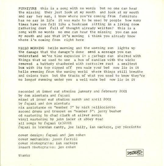 Fugazi : Furniture (Minimax, Single)