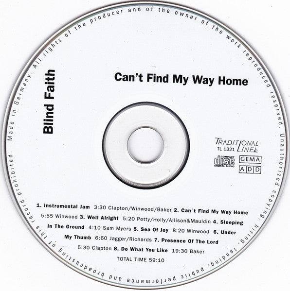 Blind Faith (2) : Can't Find My Way Home (CD, Album, Unofficial)