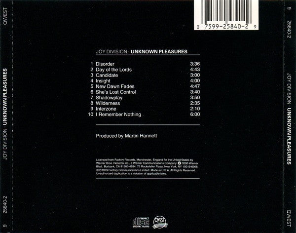 Joy Division : Unknown Pleasures (CD, Album, RE, RP, Cin)