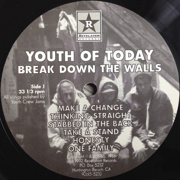 Youth Of Today : Break Down The Walls (LP, Album, RE)