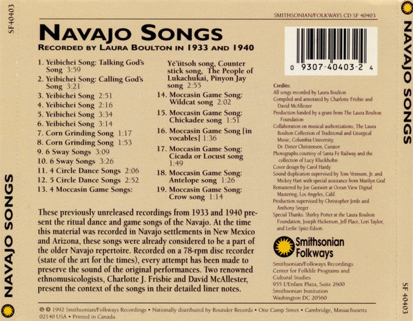 Navajo (4) Recorded By Laura Boulton : Navajo Songs (CD, Album)