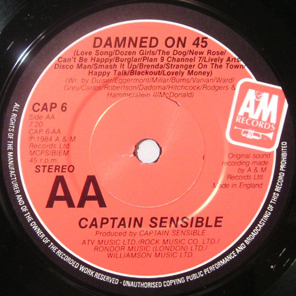 Captain Sensible : Glad It's All Over / Damned On 45 (7", Single)