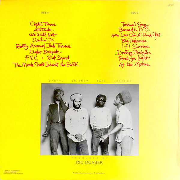 Bad Brains : Rock For Light (LP, Album)