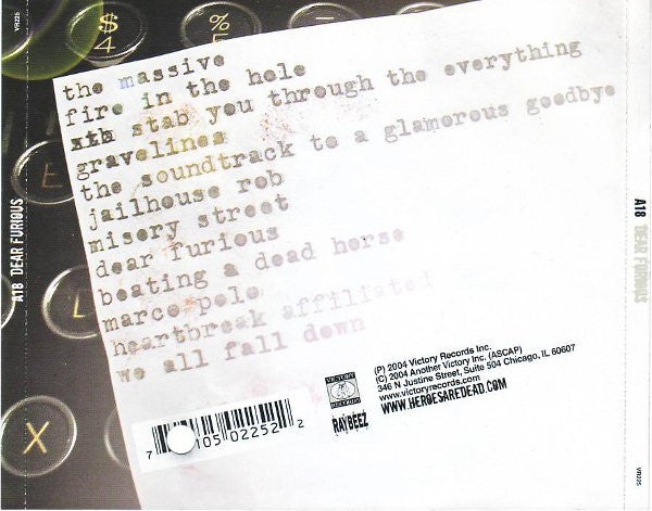 A18 : Dear Furious (CD, Album, Promo)
