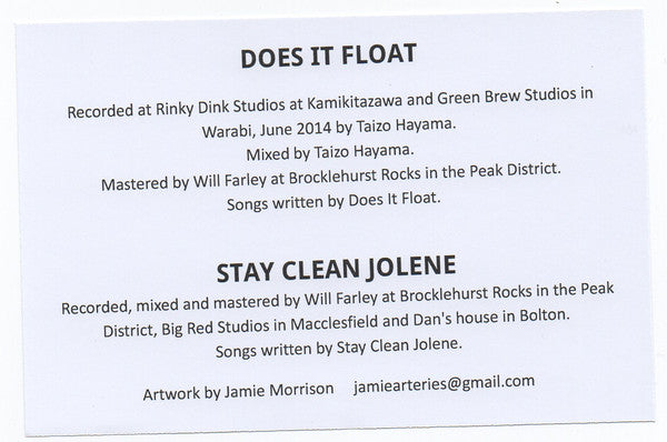 Stay Clean Jolene / Does It Float : Stay Clean Jolene / Does It Float (7", Red)
