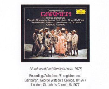 Georges Bizet - Teresa Berganza, Placido Domingo, Ileana Cotrubas, Sherrill Milnes, The Ambrosian Singers, London Symphony Orchestra, Claudio Abbado : Carmen (2xCD, Album, RE, RM)