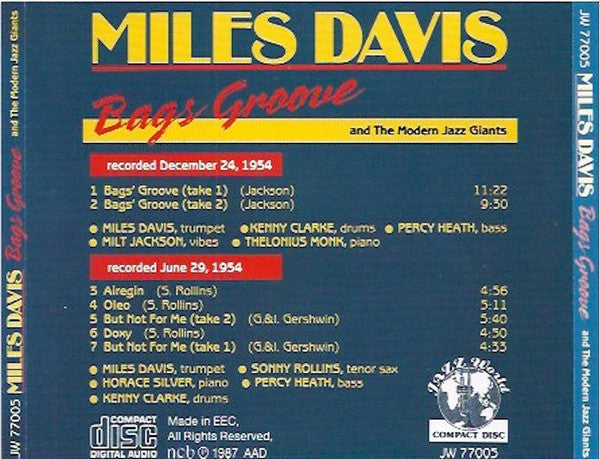 Miles Davis And  The Modern Jazz Giants : Bags Groove (CD, Album, RE, Unofficial)