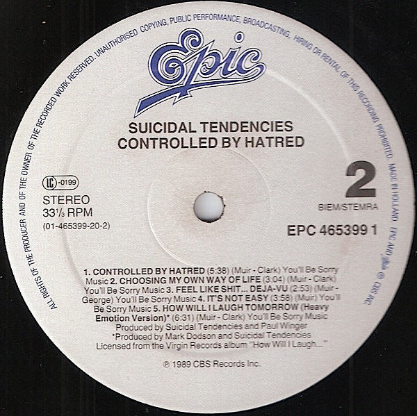 Suicidal Tendencies : Controlled By Hatred (Feel Like Shit... / Deja-Vu) (LP, Album)