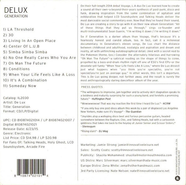 De Lux (2) : Generation (CD, Album, Promo)