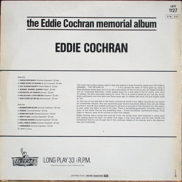 Eddie Cochran : The Eddie Cochran Memorial Album (LP, Comp, Mono, RE)