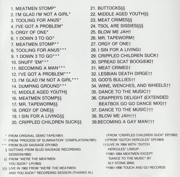 The Meatmen* : Stud Powercock: The Touch And Go Years 1981-1984 (CD, Comp, RE)