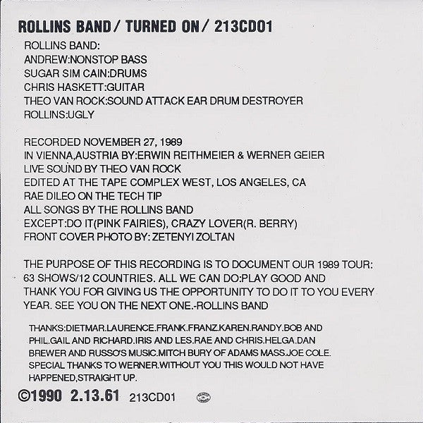 Rollins Band : Turned On (CD, Album, Alt)