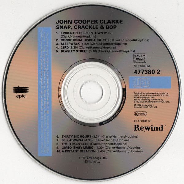 John Cooper Clarke : Snap, Crackle [&] Bop (CD, Album, RE)