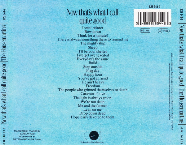 The Housemartins : Now That's What I Call Quite Good (CD, Comp, RP, PMD)