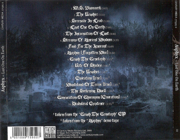 Asphyx (2) : Last One On Earth (CD, Album, RE, RM, Bla)