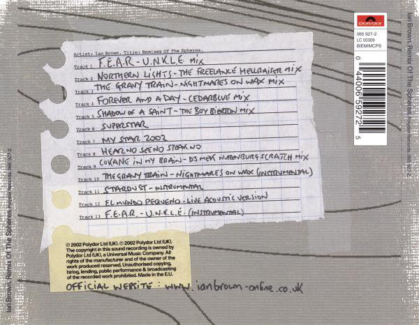 Ian Brown : Remixes Of The Spheres (CD, Album)