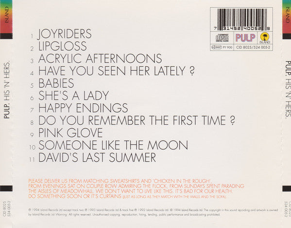 Pulp : His 'N' Hers (CD, Album, RP)
