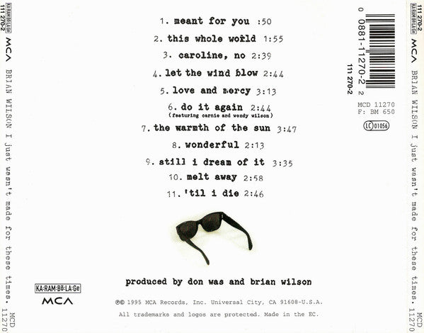 Brian Wilson : I Just Wasn't Made For These Times (CD, Album, RP)