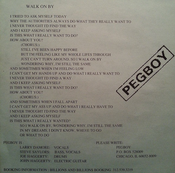 Pegboy : Field Of Darkness / Walk On By (7", Single)