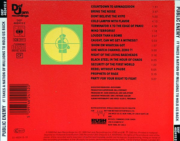 Public Enemy : It Takes A Nation Of Millions To Hold Us Back (CD, Album)