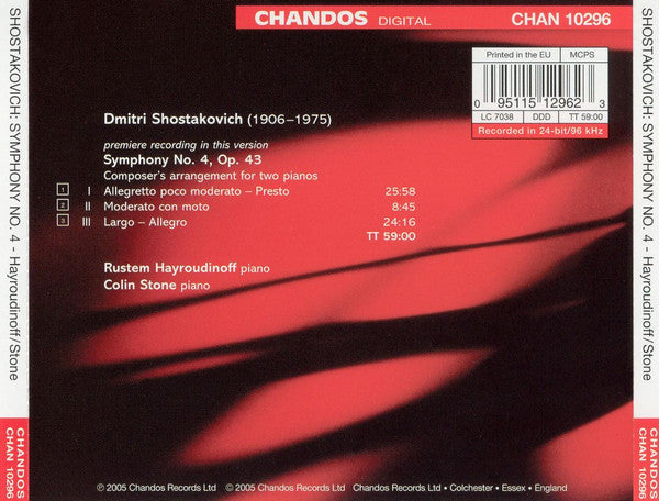 Rustem Hayroudinoff & Colin Stone / Dmitri Shostakovich : Symphony No. 4, Arranged For Two Pianos (CD, Album)