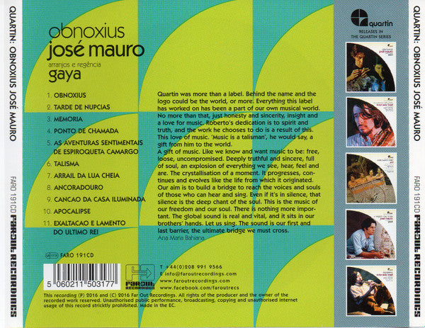José Mauro : Obnoxius (CD, Album, RE)