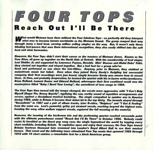 Four Tops : Reach Out I'll Be There (CD, Comp)