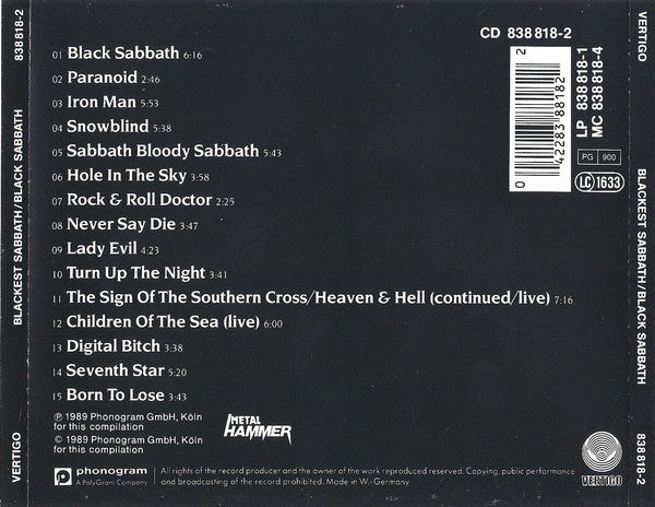 Black Sabbath : Blackest Sabbath/Black Sabbath 1970-1987 (CD, Comp)