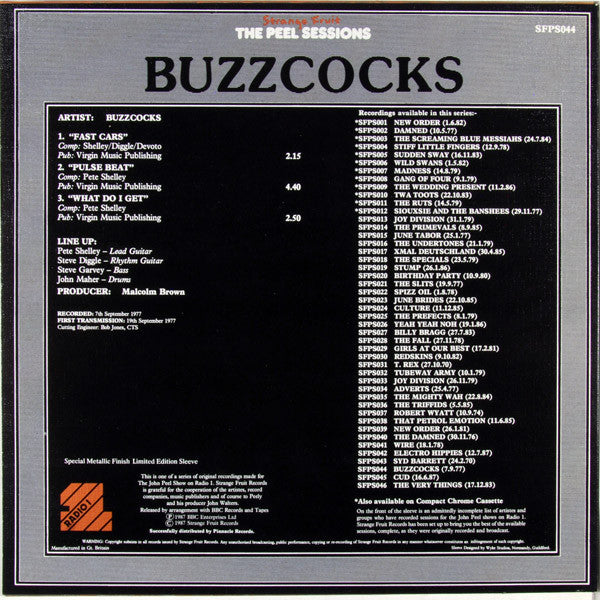 Buzzcocks : The Peel Sessions (12", Single, Ltd)