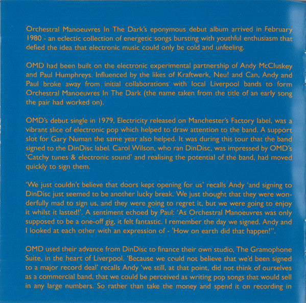 Orchestral Manoeuvres In The Dark : Orchestral Manoeuvres In The Dark (CD, Album, RE, RM, EDC)