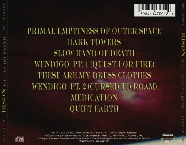 USED: Bison B.C. - Quiet Earth (CD, Album, Enh) - Used - Used